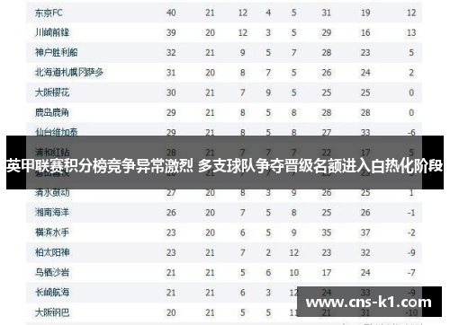英甲联赛积分榜竞争异常激烈 多支球队争夺晋级名额进入白热化阶段